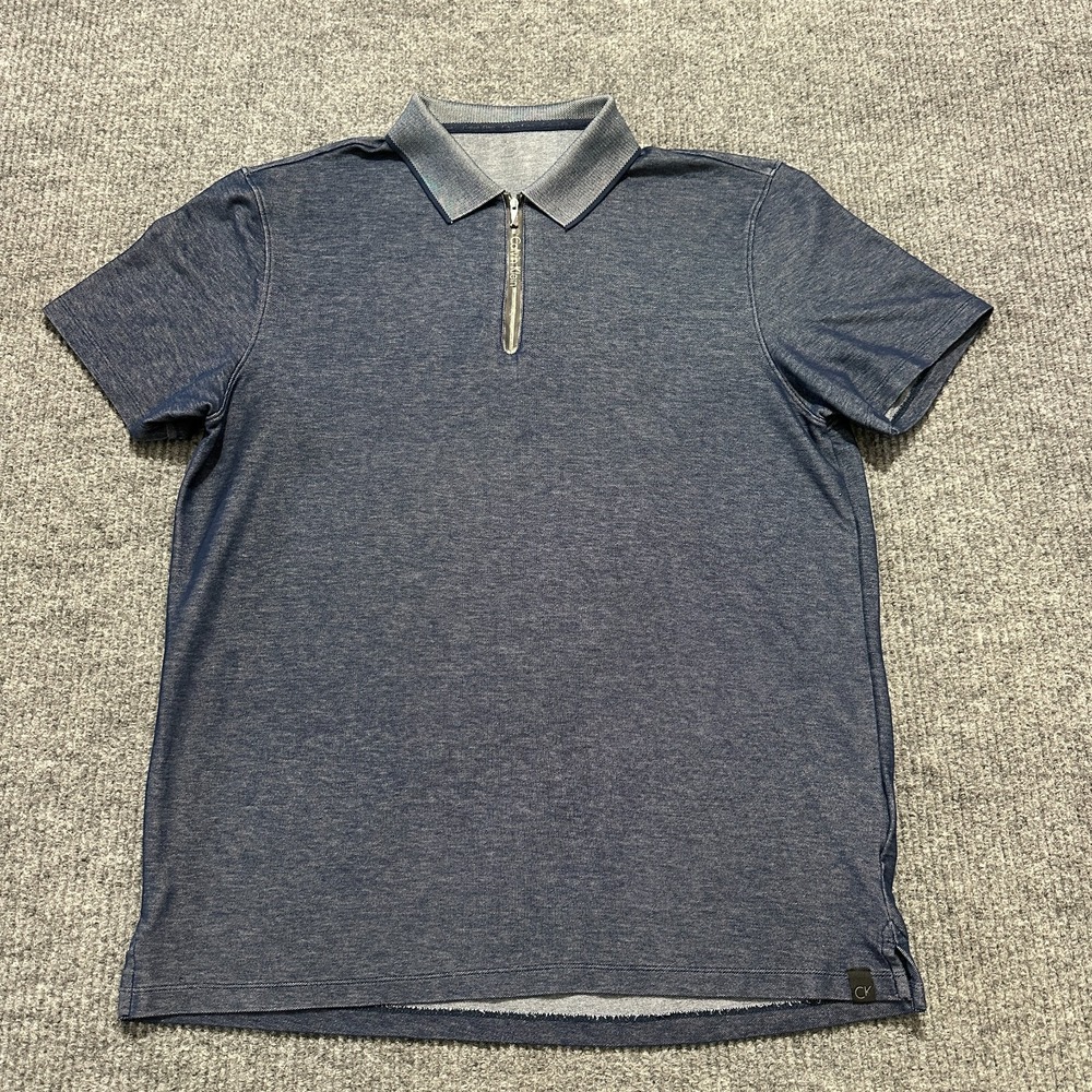 Calvin Klein Mens Polo Shirt Blue Pullover 1/4 Zip Short Sleeve 46" Chest